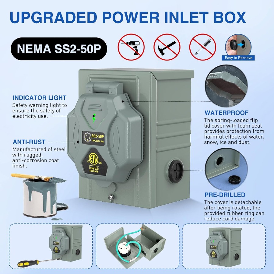 50A 50FT Heavy Duty Generator  - Outdoor Power Inlet Box review and price