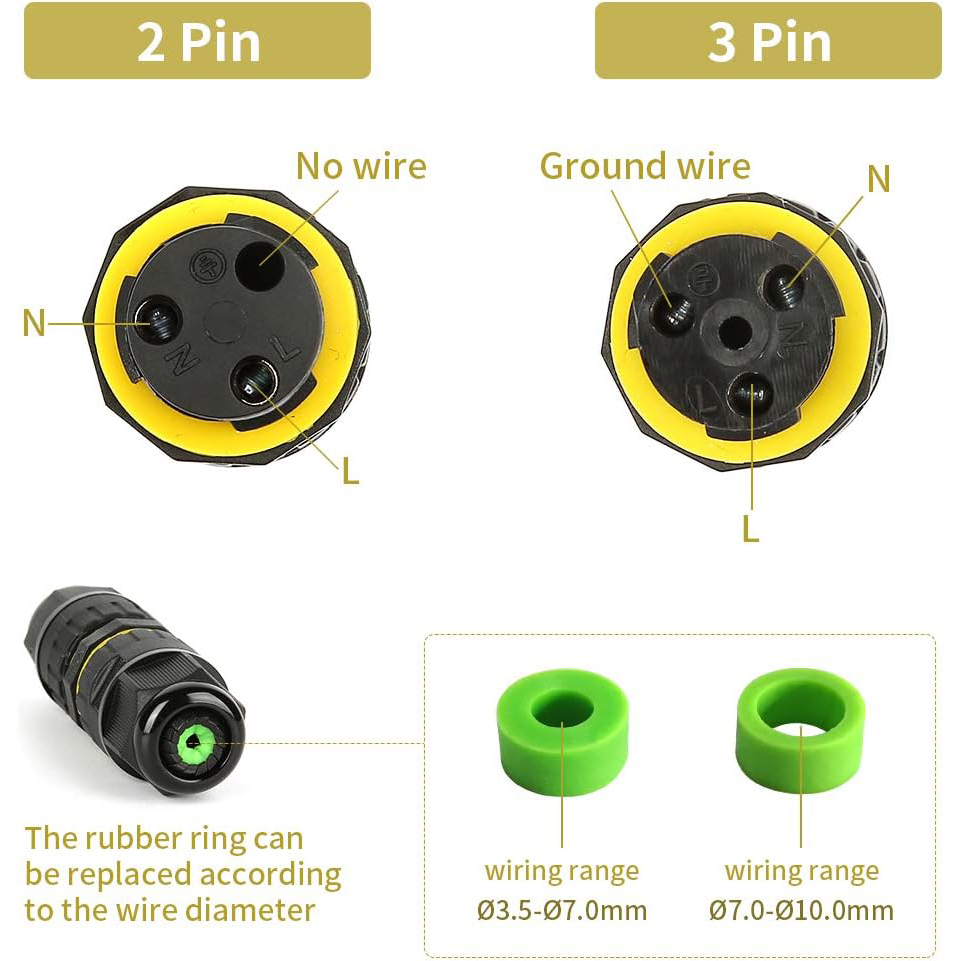 2 Way 2/3Pin IP68 Outdoor Wate - Outdoor Power Wire review and price